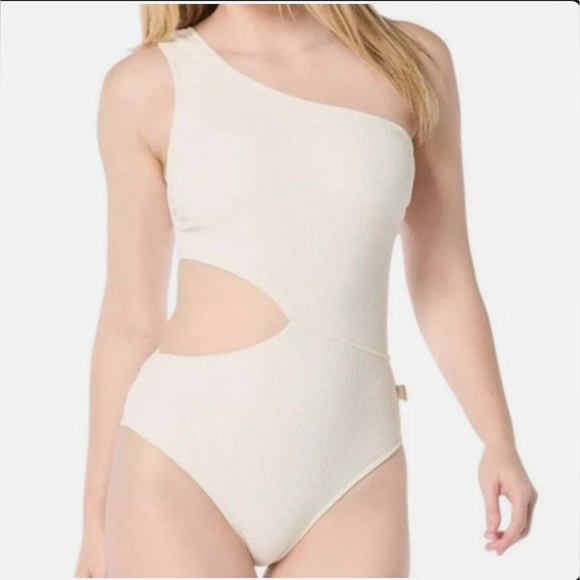 NWT MICHAEL Michael Kors Women's One-Shoulder Side-Cutout Swimsuit size 12 - Picture 1 of 3